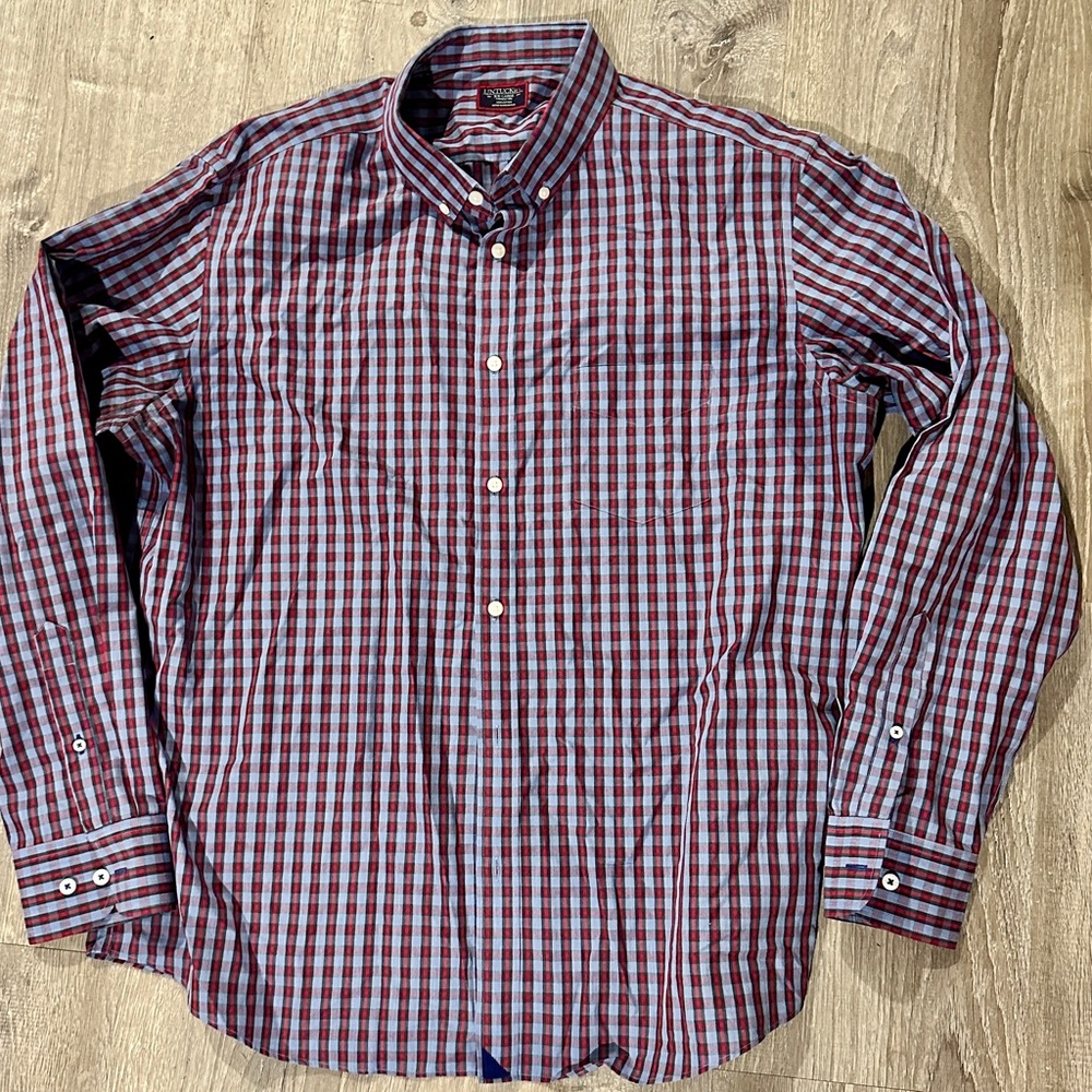 Nautica Men's Burgundy and Navy Plaid Shirt